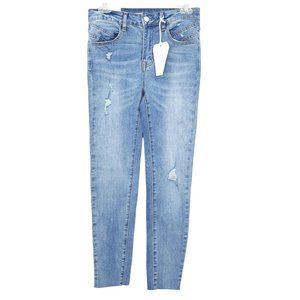 Klique B Skinny Ankle Jeans NEW Sz 5 Distressed Raw Hem Stretch Denim High Rise